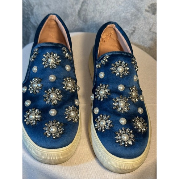 Topshop Shoes - Topshop slip-on loafers 38 blue comfort shoes pearl embellished crystal preppy